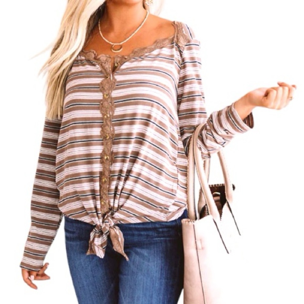 Kori Striped Front Tie Blouse